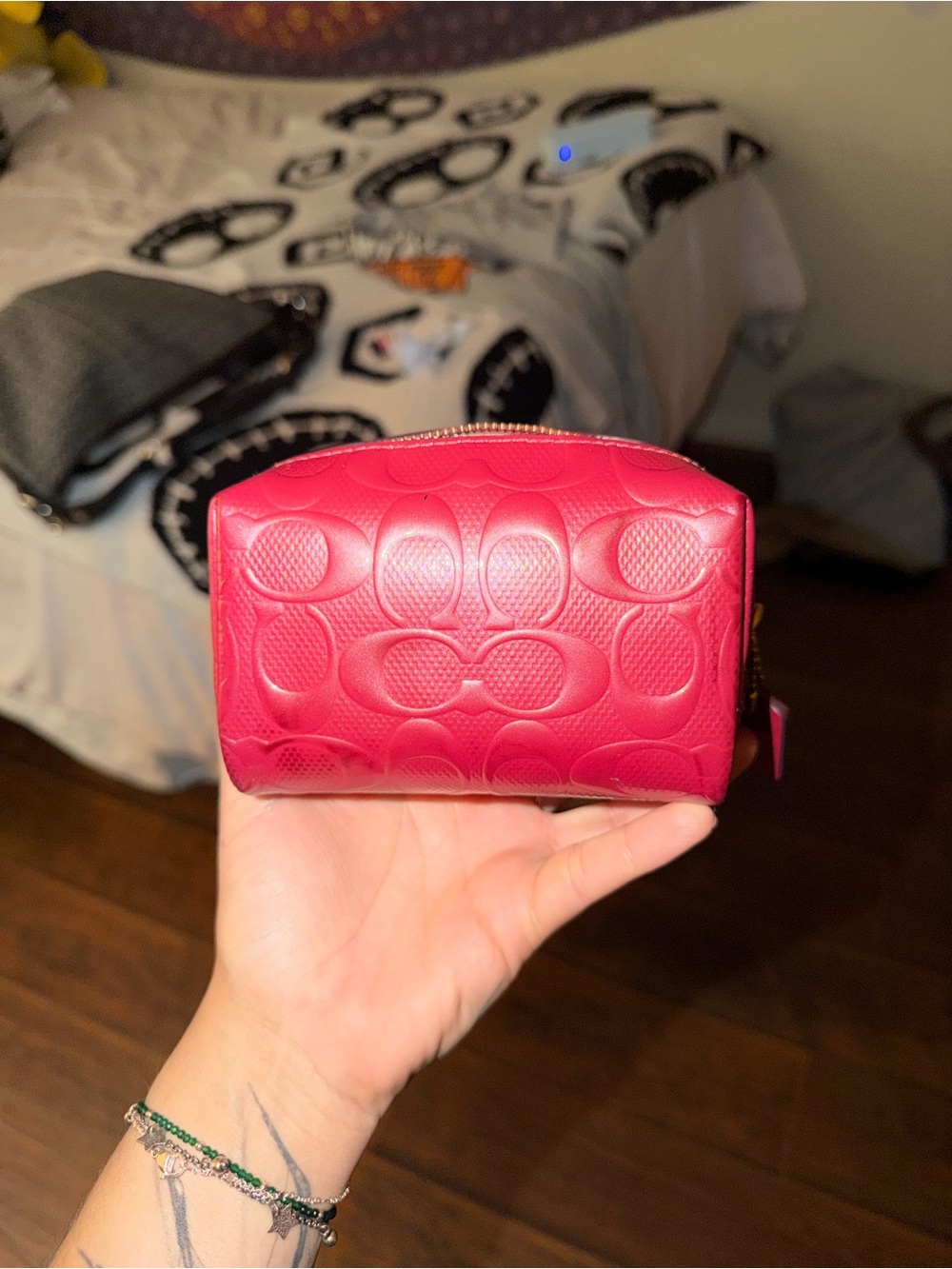 Coach Signature Embossed Cosmetic Pouch in glazed red